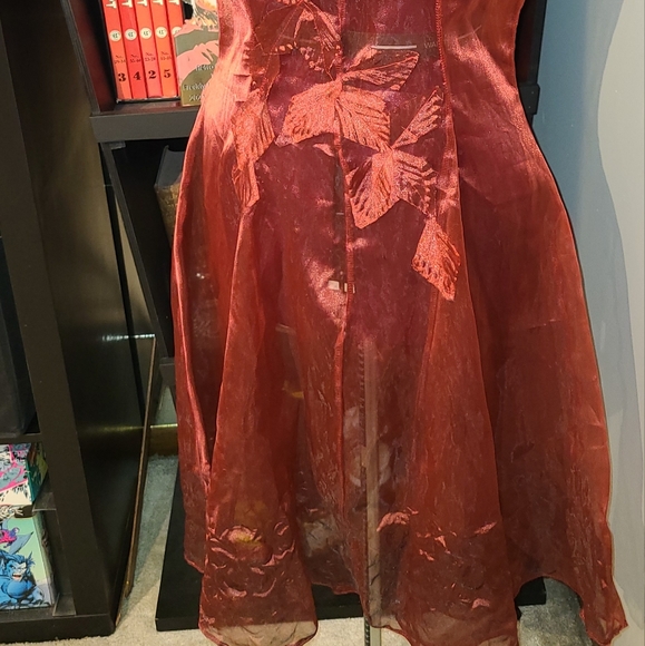 Designer Red Organza Sheer OOAK Dress - Picture 4 of 7
